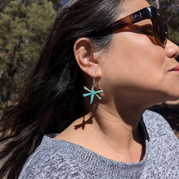 Genuine Navajo Turquoise Earrings Handmade Native American Jewelry for Women *** - Picture 4 of 14